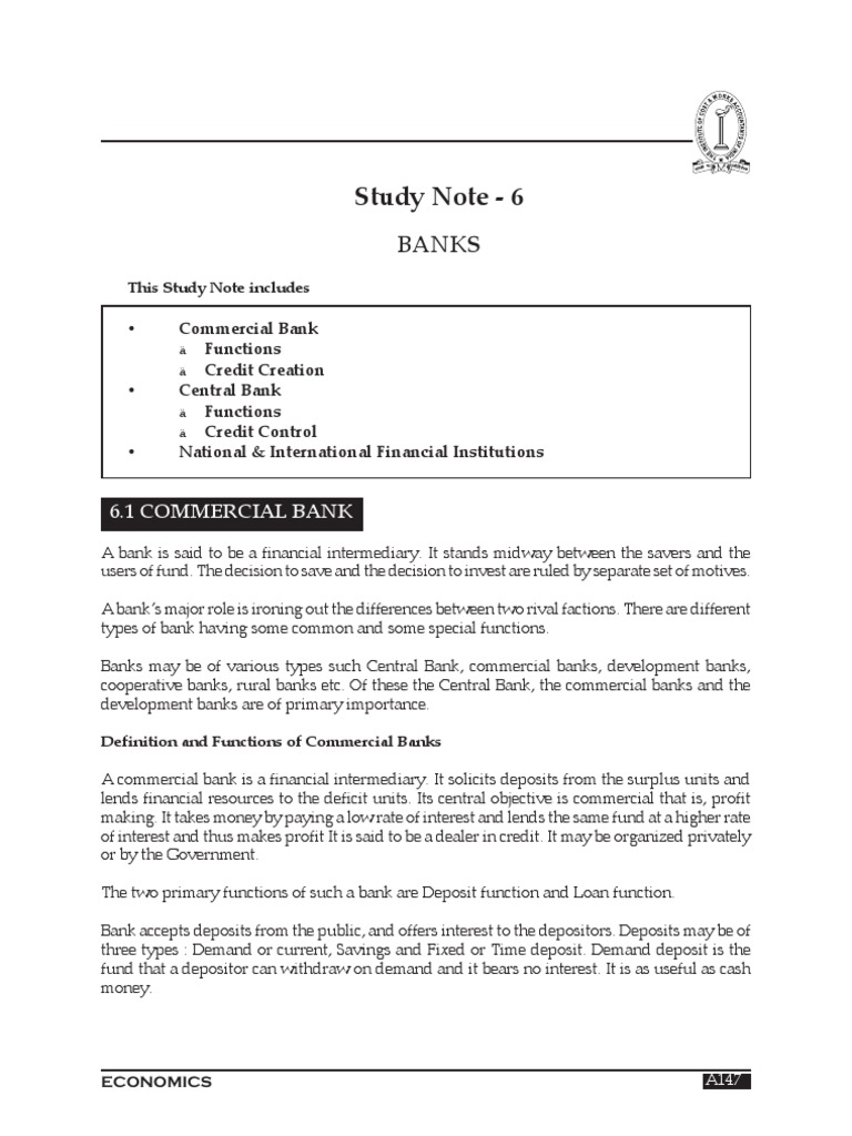 Study Note - 6: Banks | PDF | Business | Law