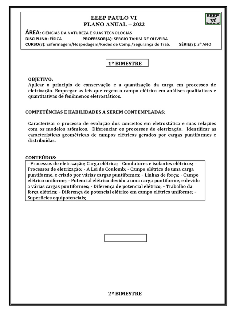 Plano Anual de Física 2022 - EEEP Paulo VI | PDF | Magnetismo ...