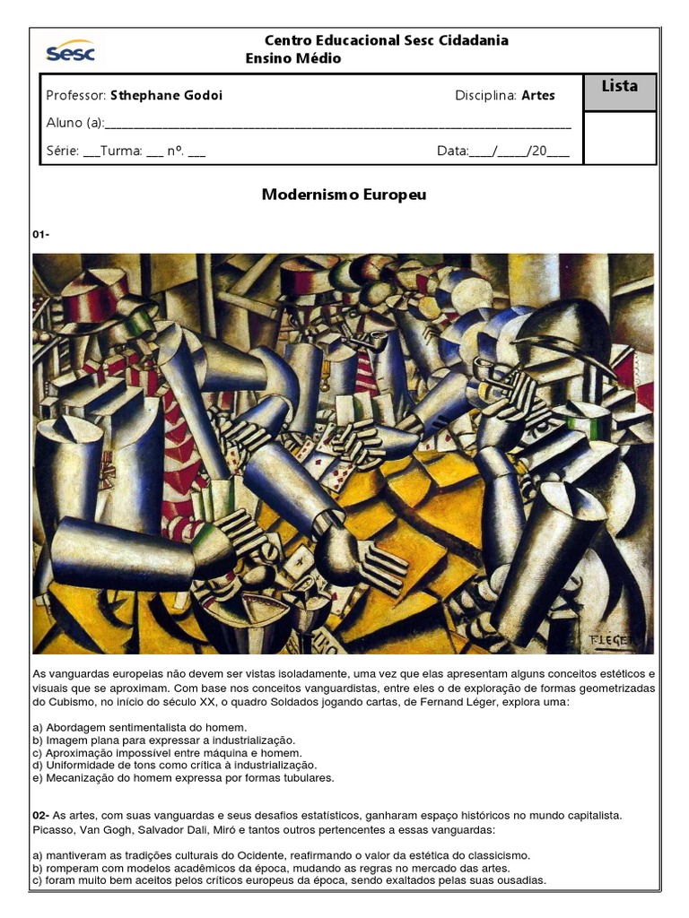 Lista de Exercícios - Modernismo Europeu | PDF | Expressionismo | Estética