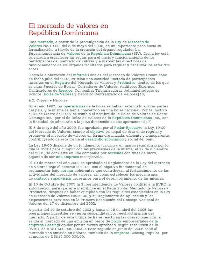 Evolución del Mercado de Valores RD | PDF | Mercado secundario ...
