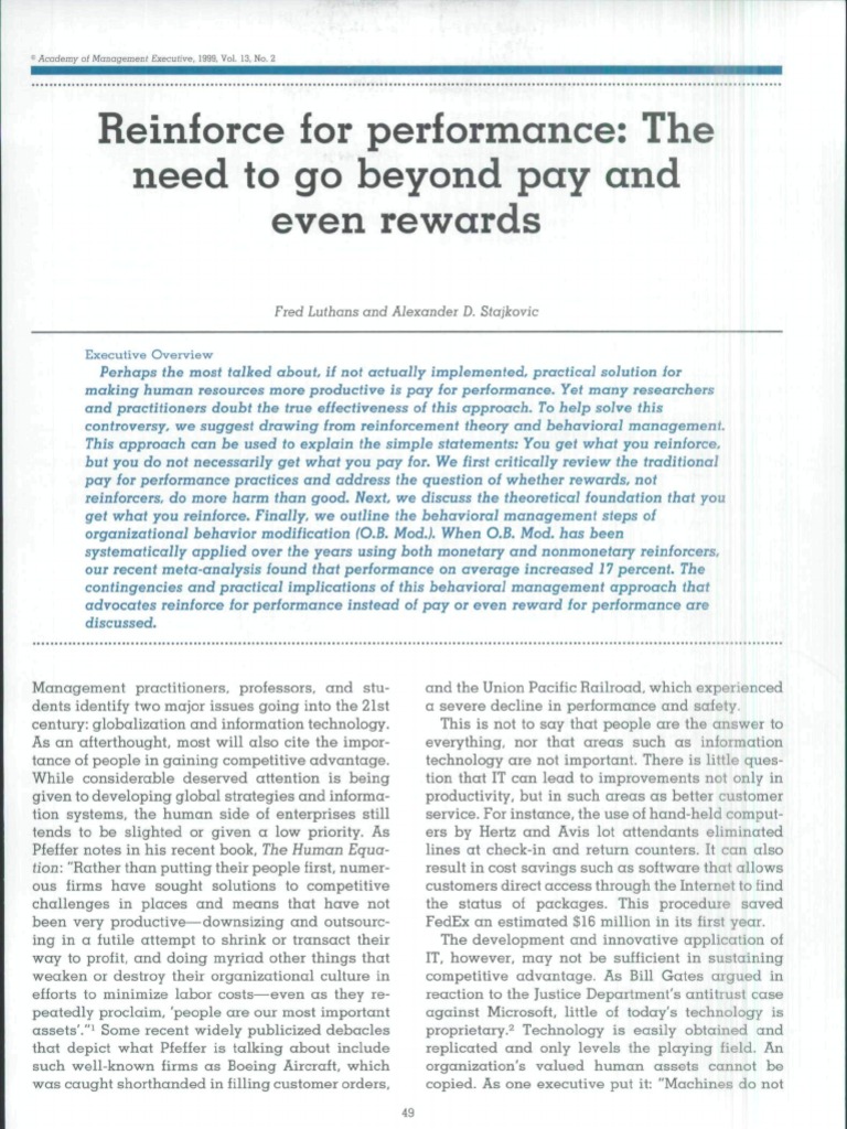Reinforcing Performance | PDF | Reinforcement | Behavior Modification