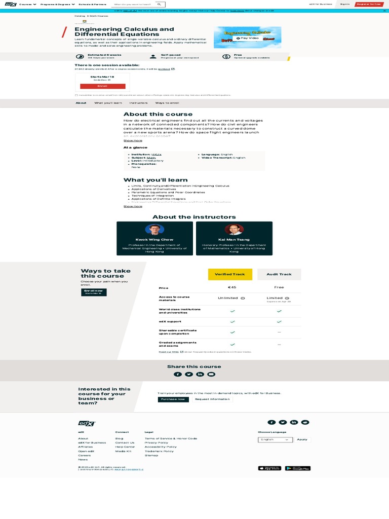 Edx Org Course Engineering Calculus and Differential Equations PDF