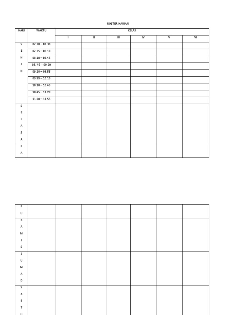 Roster Harian Kelas dan Waktu | PDF