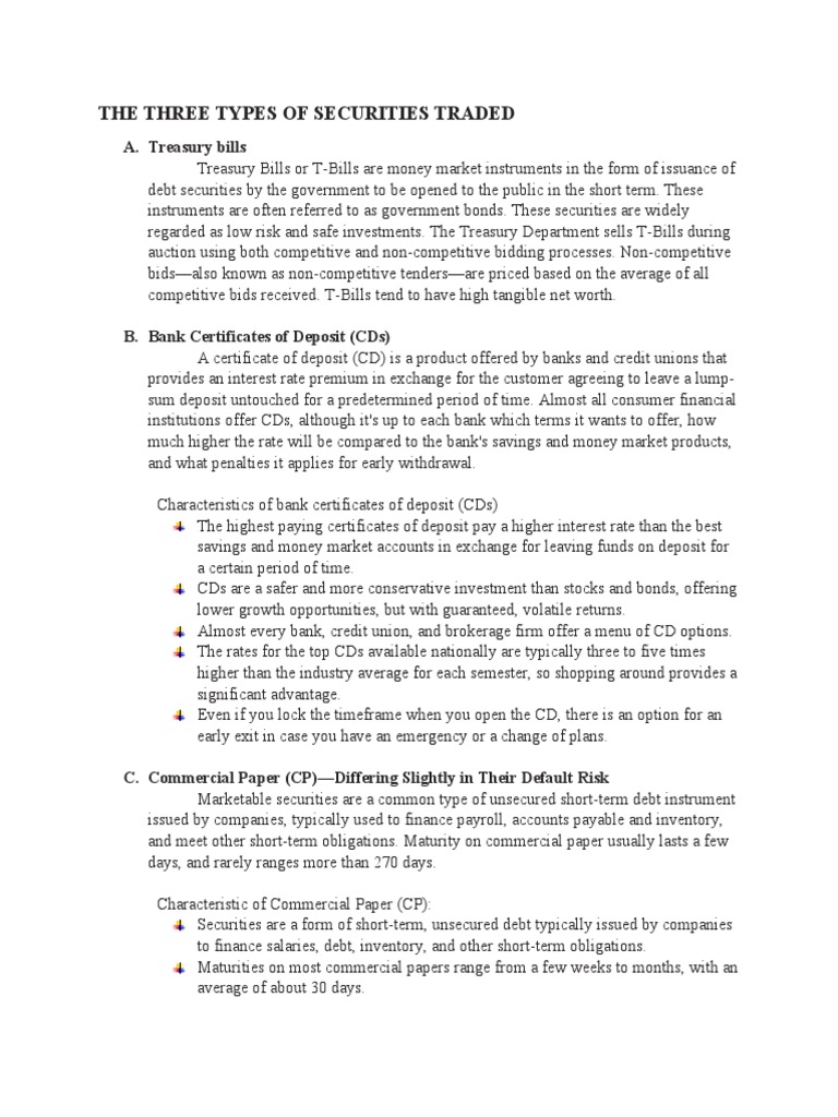 Types of Marketable Securities Explained | PDF | Certificate Of Deposit ...