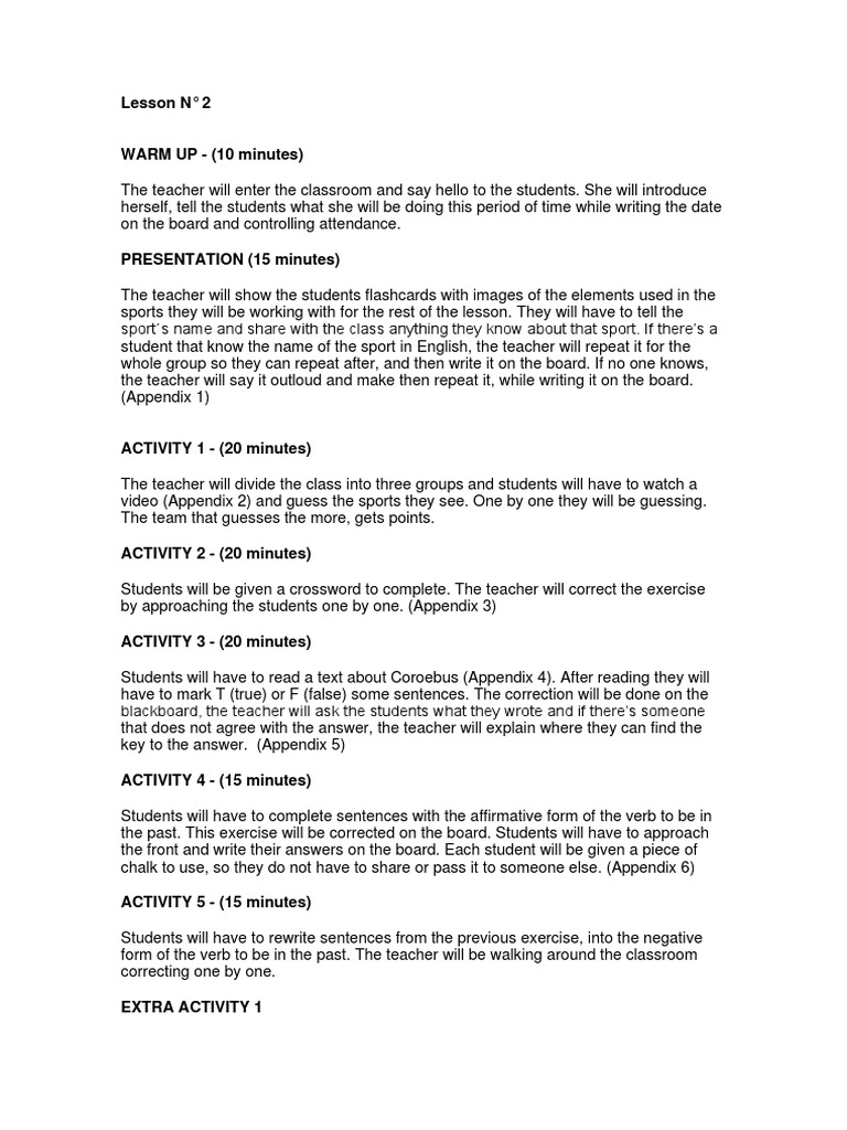 Lesson Plan on Sports Vocabulary and Grammar Practice PDF