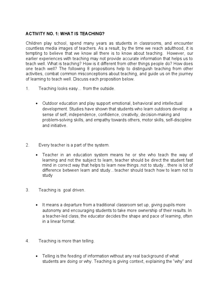 Activity 1 What Is Teaching PDF Teachers Learning