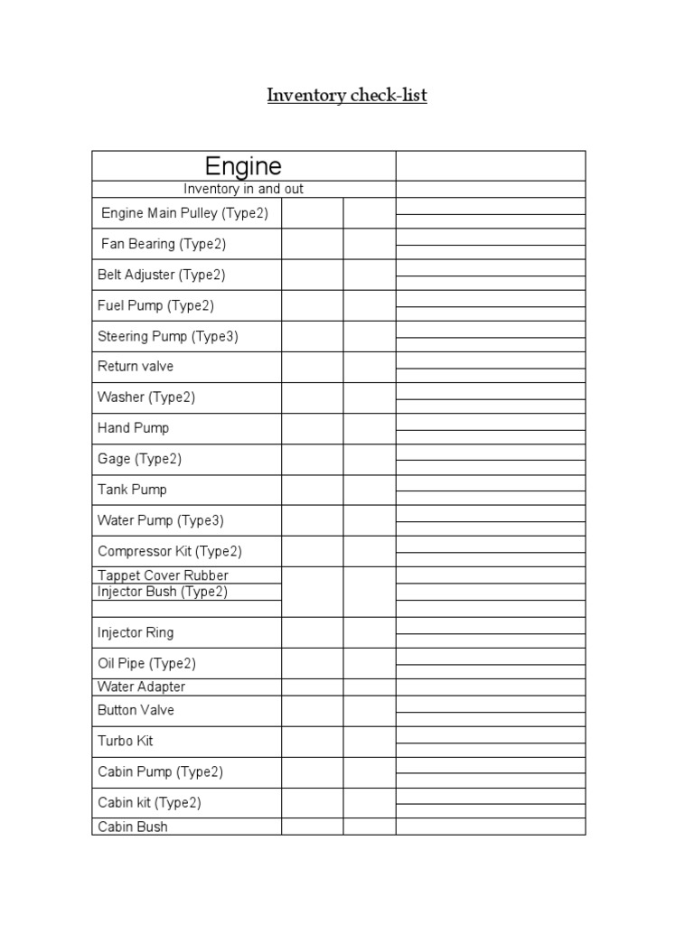 Garage Inventory Checklist PDF Clutch Bearing (Mechanical)