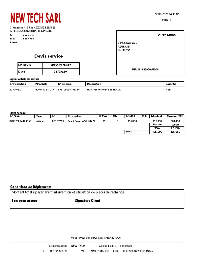 Devis réparation Huawei Y6 Prime 2018 | PDF | Impôts