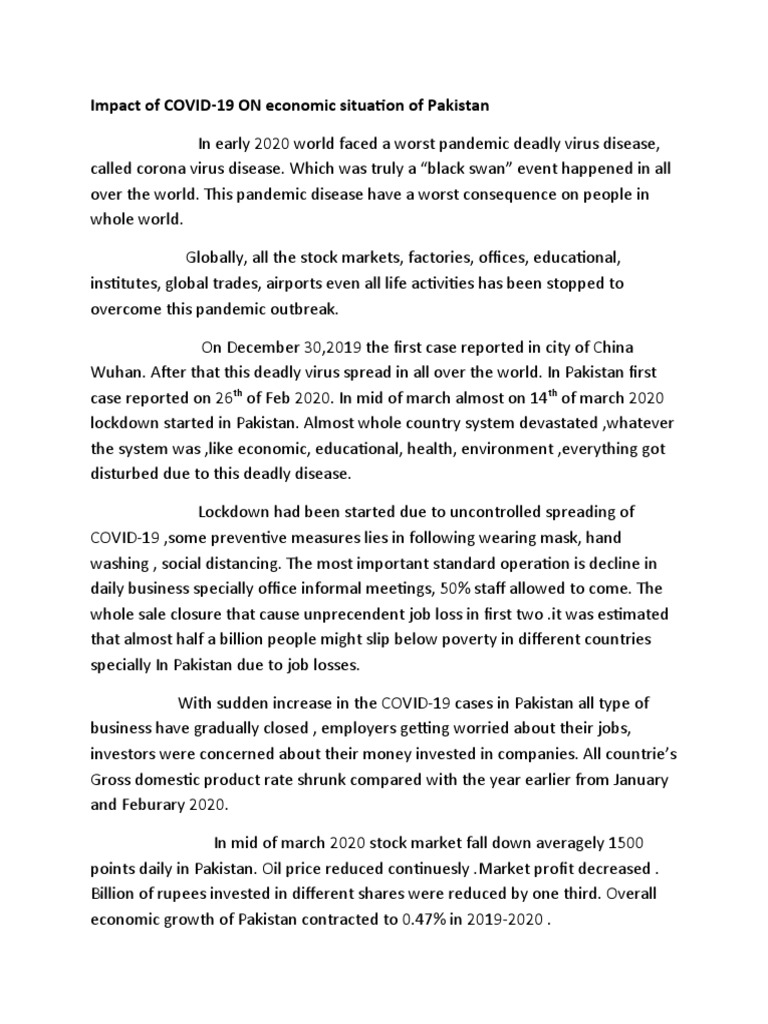 Impact of COVID-19 ON Economic Situation of Pakistan: TH TH | PDF