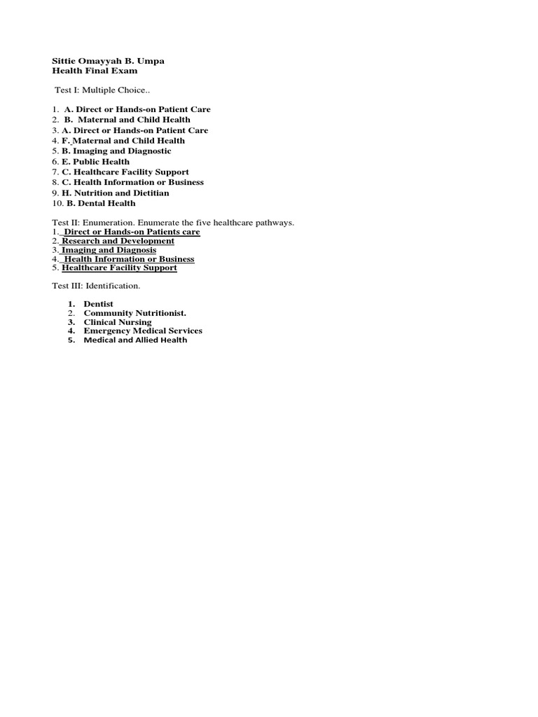 Health Final Exam PDF