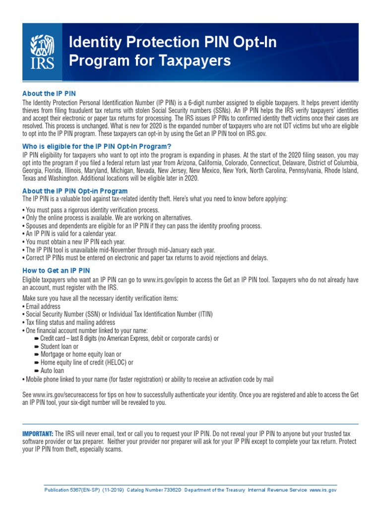 Identity Protection PIN OptIn Program For Taxpayers About The IP PIN