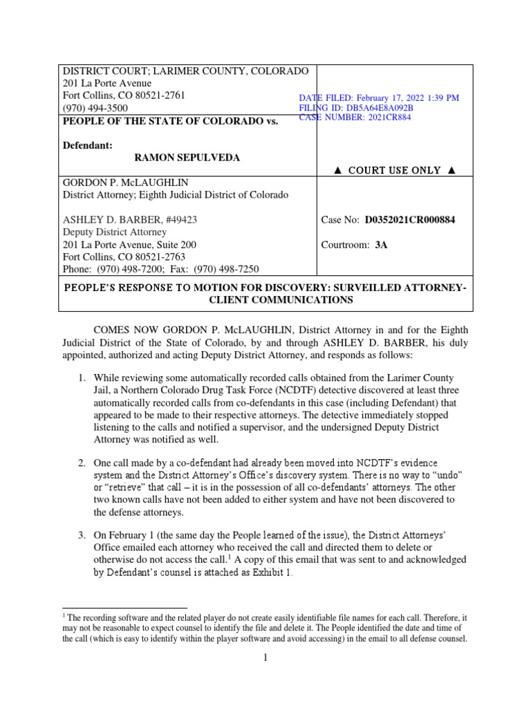 People's Response To Motion For Discovery Surveilled AttorneyClient