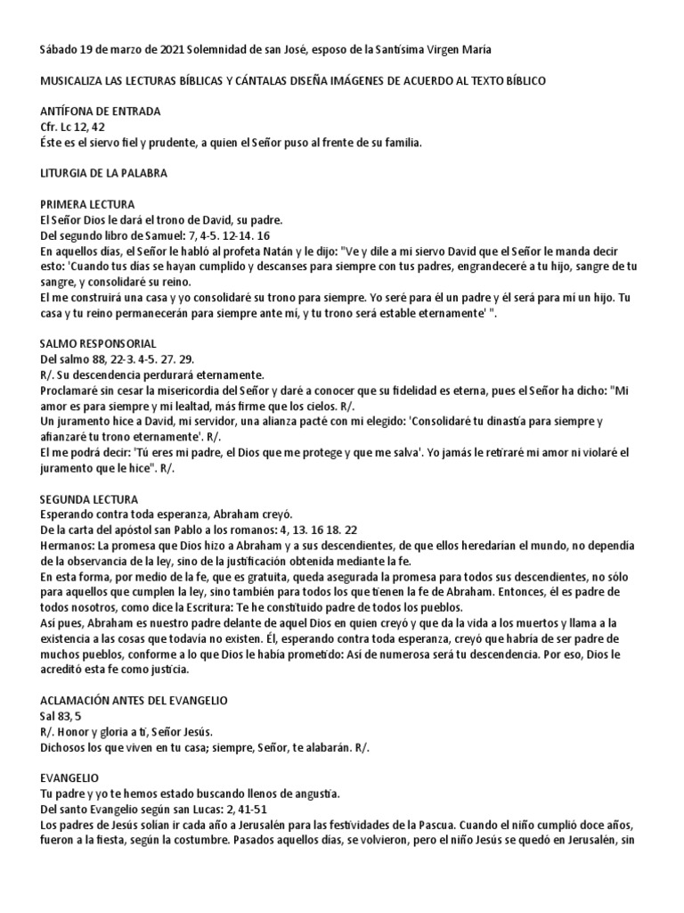 Sábado 19 de Marzo de 2021 Solemnidad de San José, Esposo de La ...
