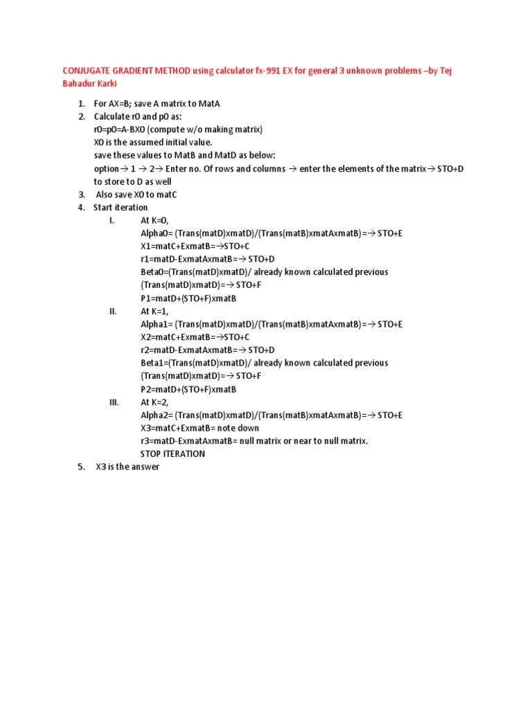 Conjugate Gradient Method Steps | PDF | Science & Mathematics | Computers