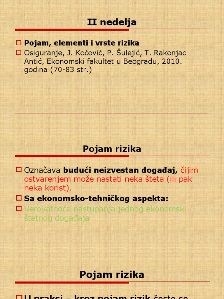 Pojam, Elementi, Vrste Rizika | PDF