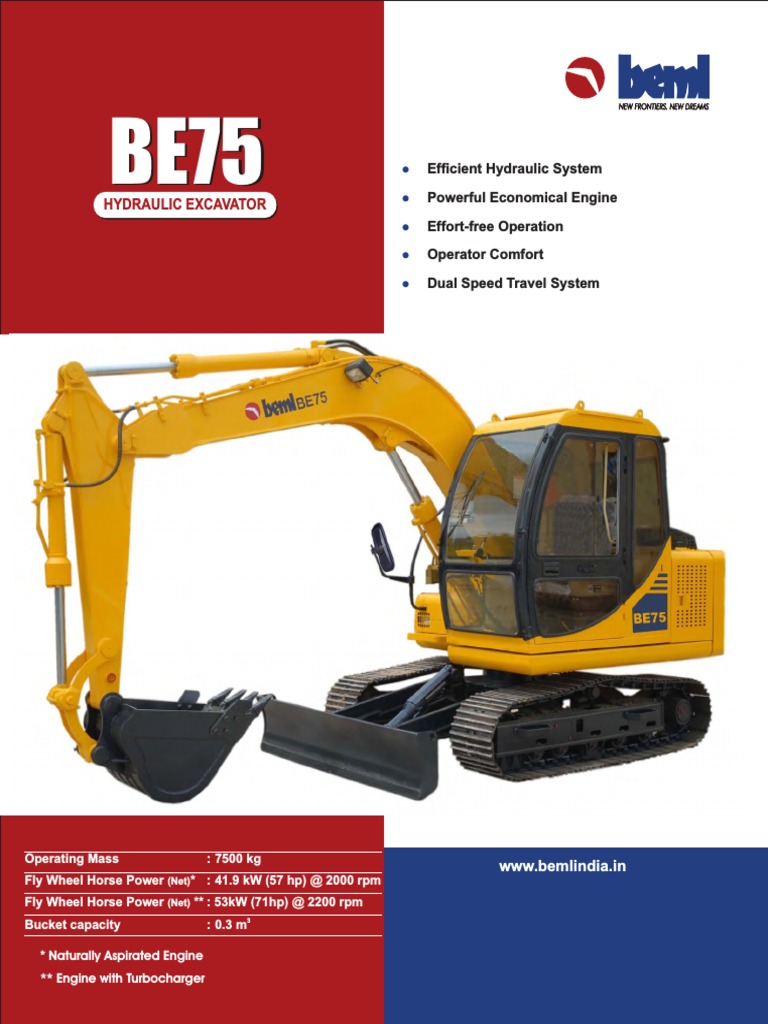 BEML BE220G Crawler Excavator, 148 HP, 22800 Kg, 1.26 cum, specification  and features