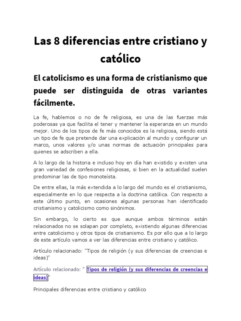 Las 8 Diferencias Entre Cristiano y Católico | PDF | Iglesia Católica |  eucaristía