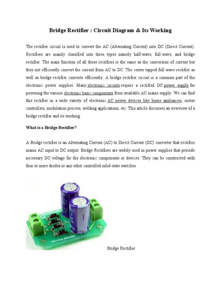Bridge Rectifier PDF Rectifier Power Supply