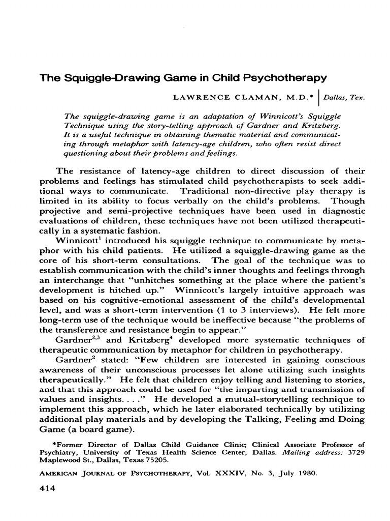 The Squiggle Drawing Game In Child Psychotherapy Pdf Psychotherapy