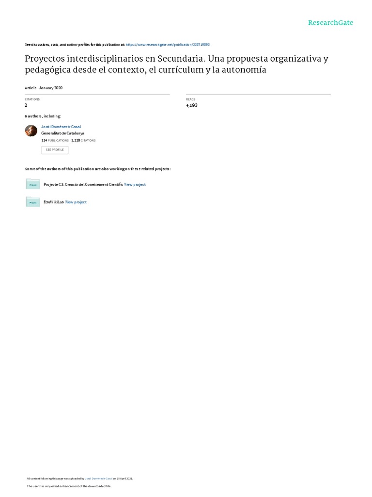 Proyectos Interdisciplinarios en Secundaria | PDF | Plan de estudios ...