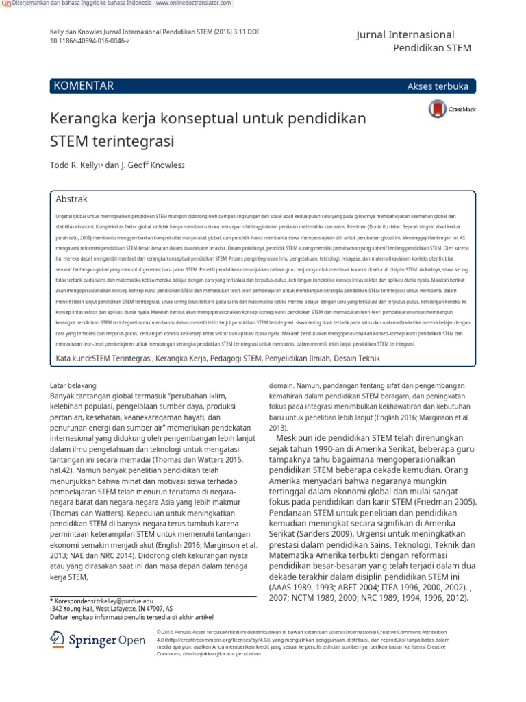A Conceptual Framework For Integrated Stem Education En Id Pdf