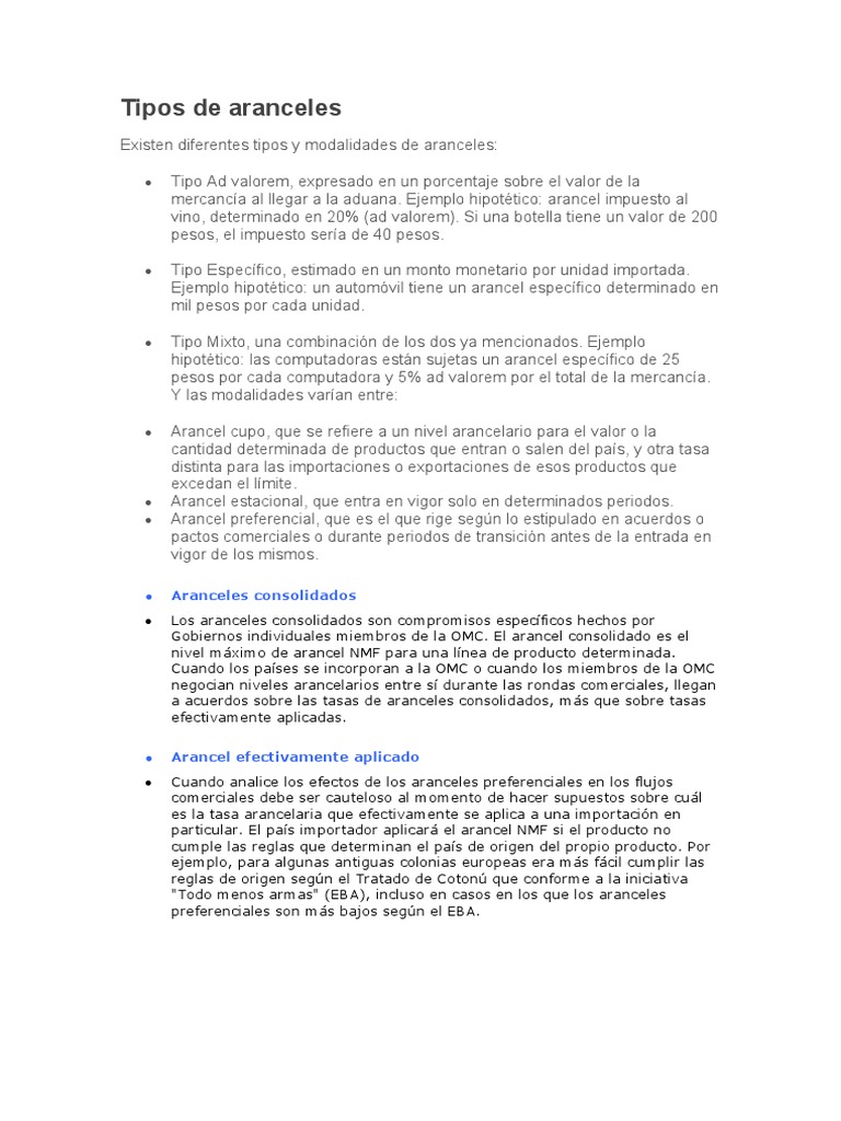 Tipos de Aranceles | PDF | Arancel | Organización de Comercio Mundial