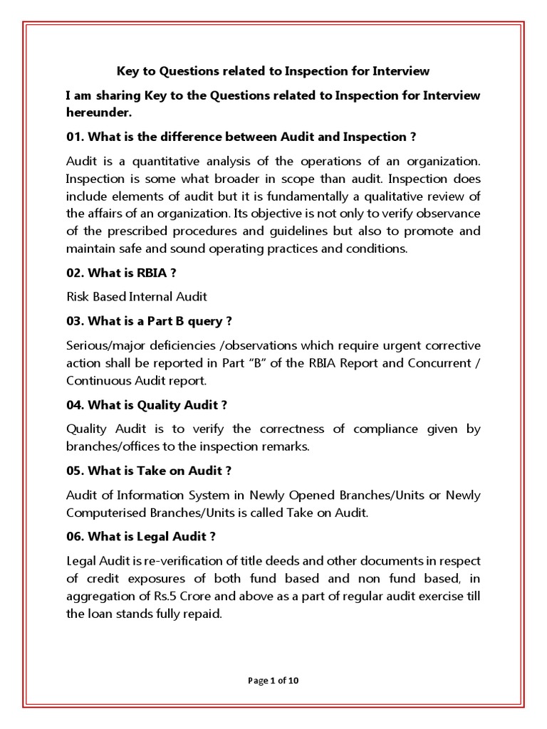 Inspection and Audit Interview Guide | PDF