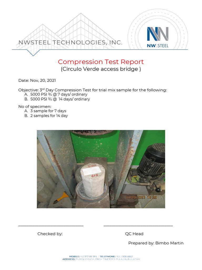 Compression Test Report Nwsteel Technologies, Inc PDF Concrete
