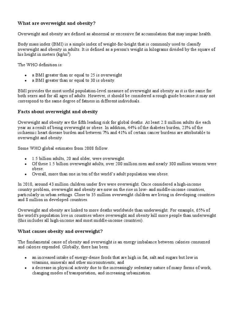 Understanding Overweight and Obesity Risks | PDF | Obesity | Body Mass ...