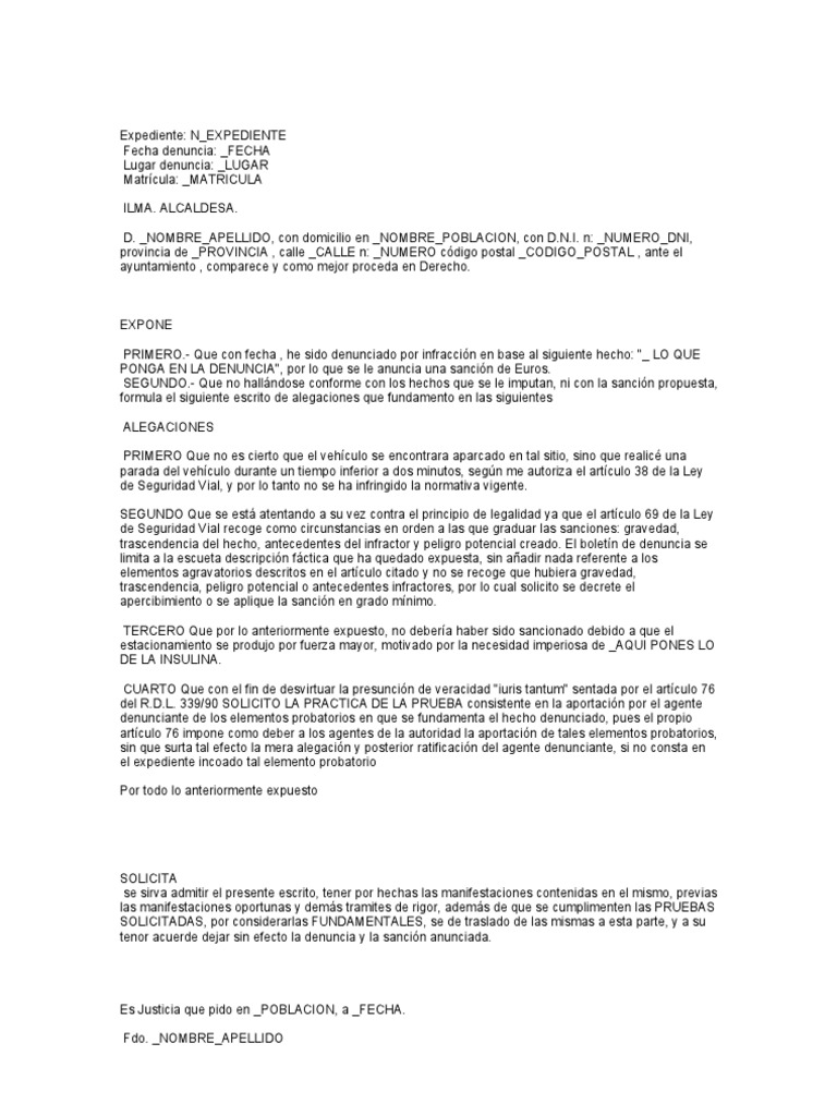 Modelo de Escrito de Alegaciones RECURSO MULTA POR Parada | PDF |  Información del gobierno | Gobierno