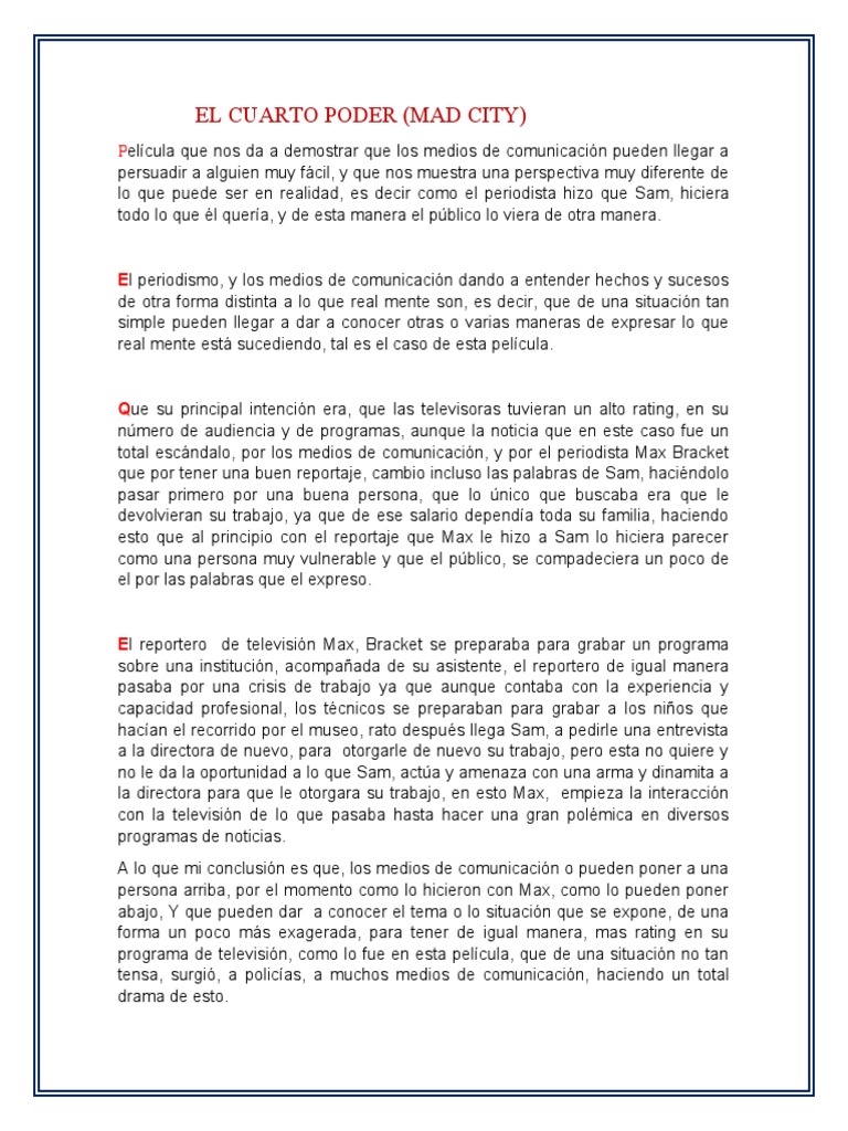El Cuarto Poder Pelicula Pdf Comunicación Televisión
