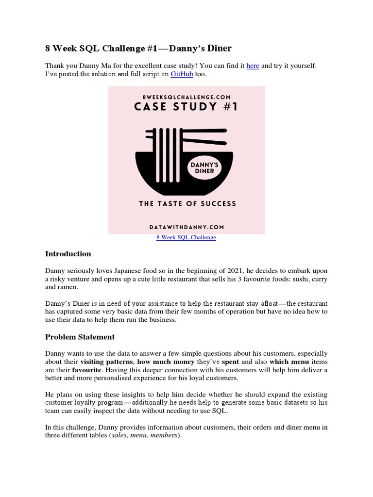 Case Study #1 - Danny's Diner | PDF