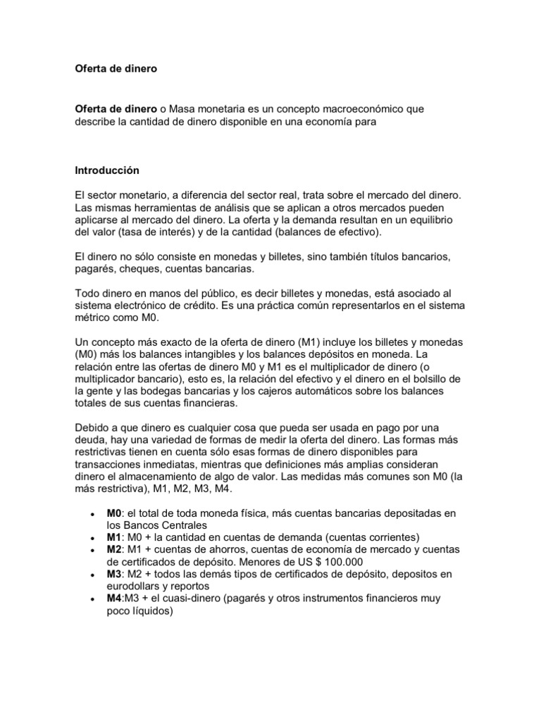 Definición de oferta de dinero | PDF | Oferta de dinero | Oferta y demanda
