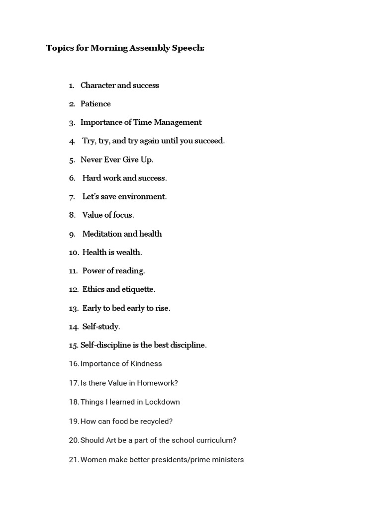 Unique Topics for School Assembly | PDF | Career & Growth | Self ...