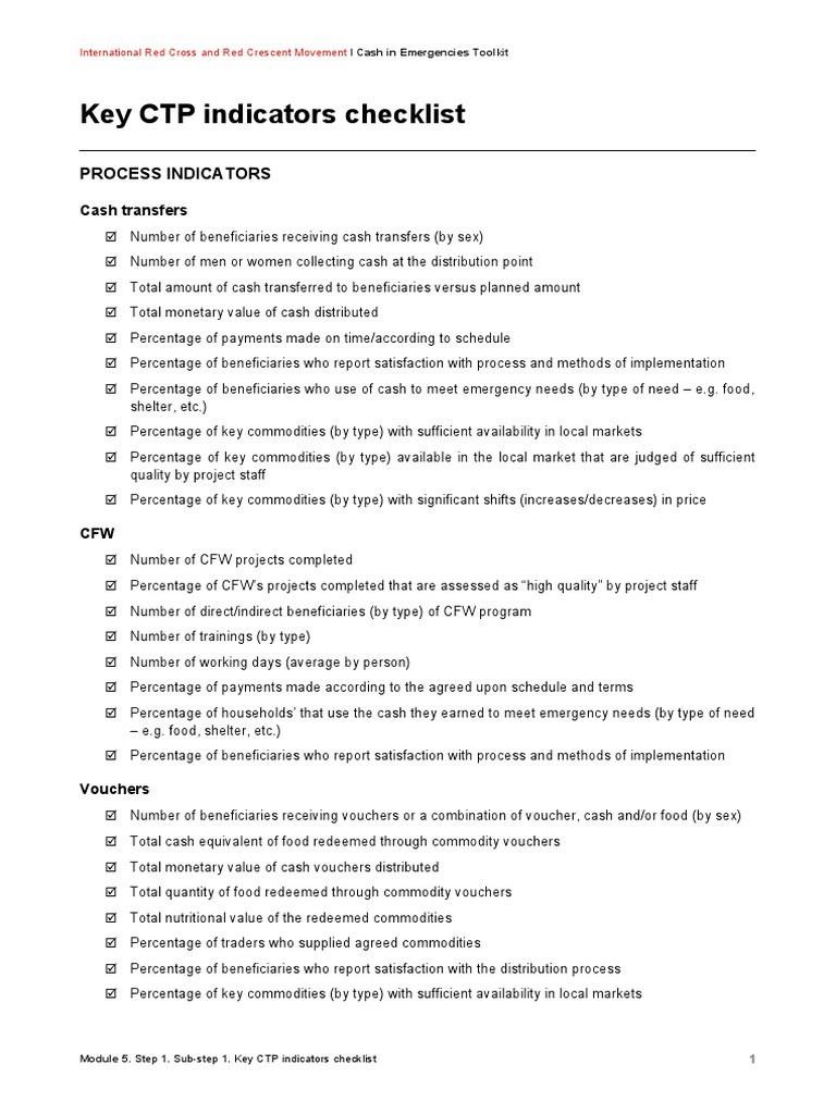 Key CTP Indicators Checklist | PDF | Commodity | Cash