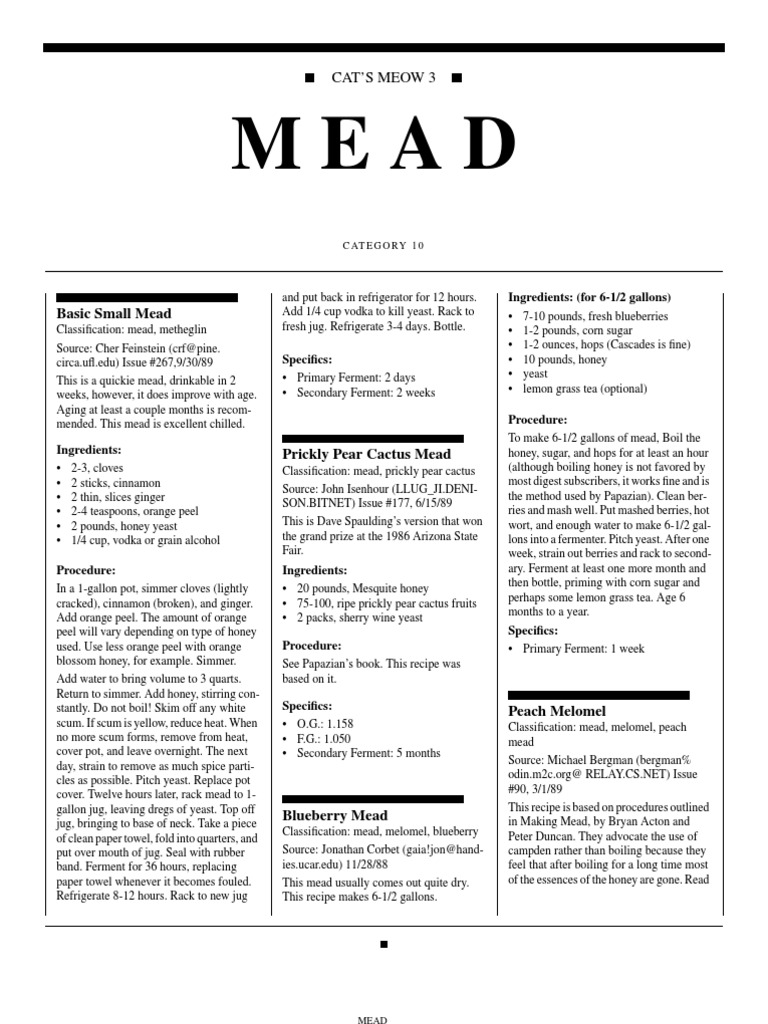 Cat's Meow Home Brewing 10 Mead PDF Brewing Honey