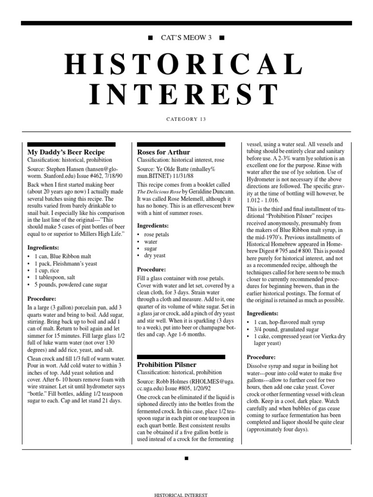 Cat's Meow Home Brewing 13 Historical Recipes PDF Beer Brewing