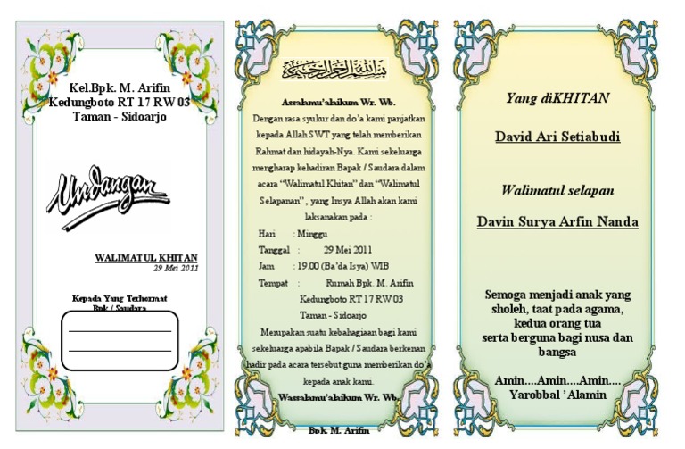 Undangan Walimatul Khitan 3 Kolom
