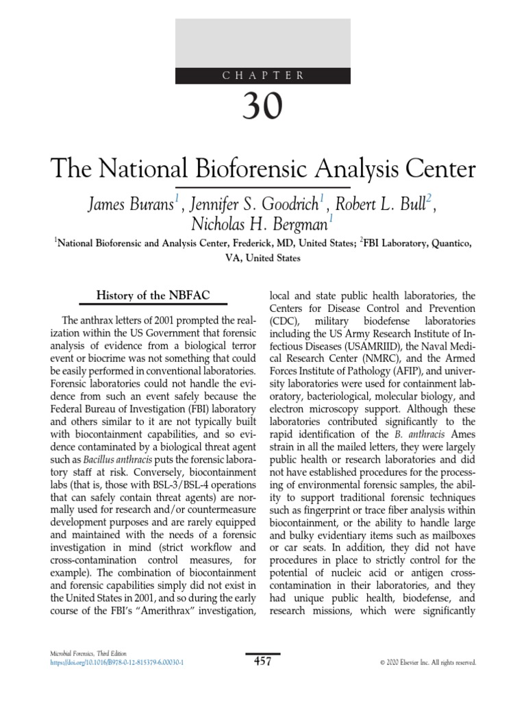 The National Bioforensic Analysis Center James Burans, Jennifer S