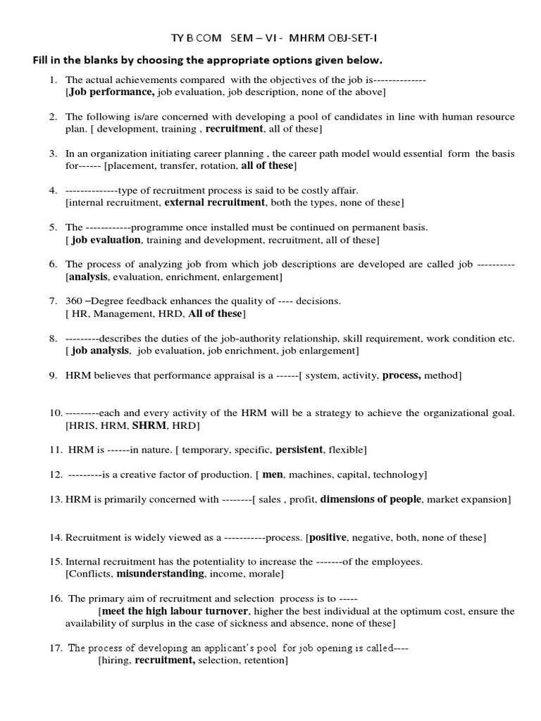 HRM Concepts and Evaluation Quiz | PDF | Human Resource Management ...