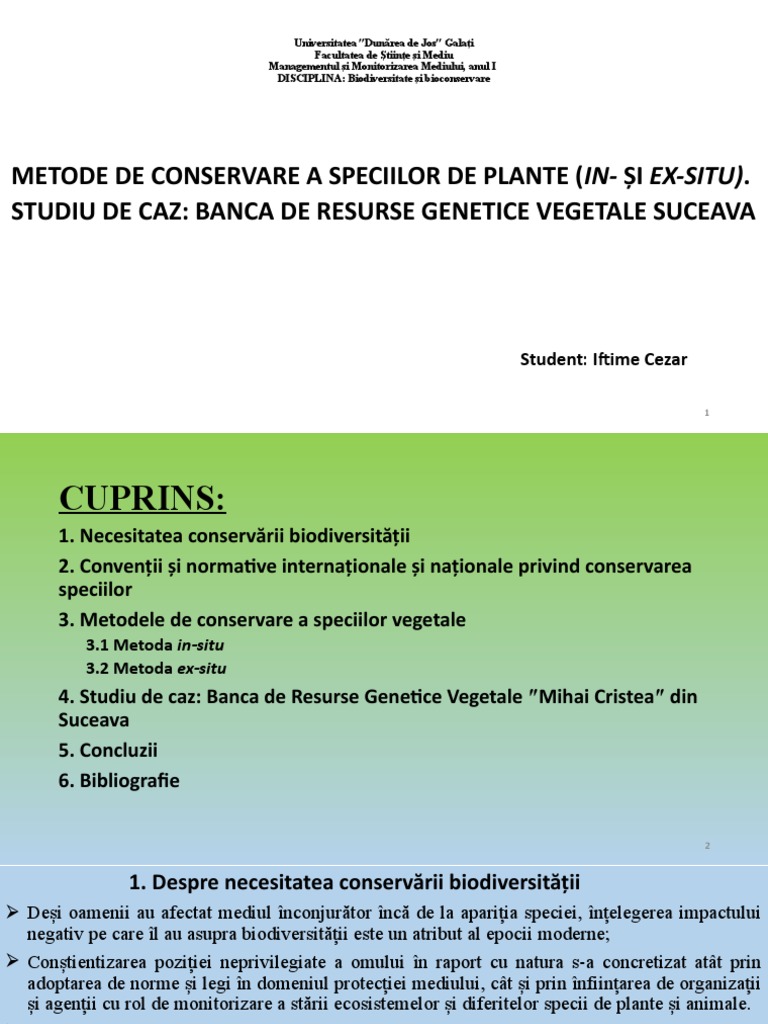 Metode de Conservare A Speciilor de Plante (In - Și Ex-Situ) | PDF