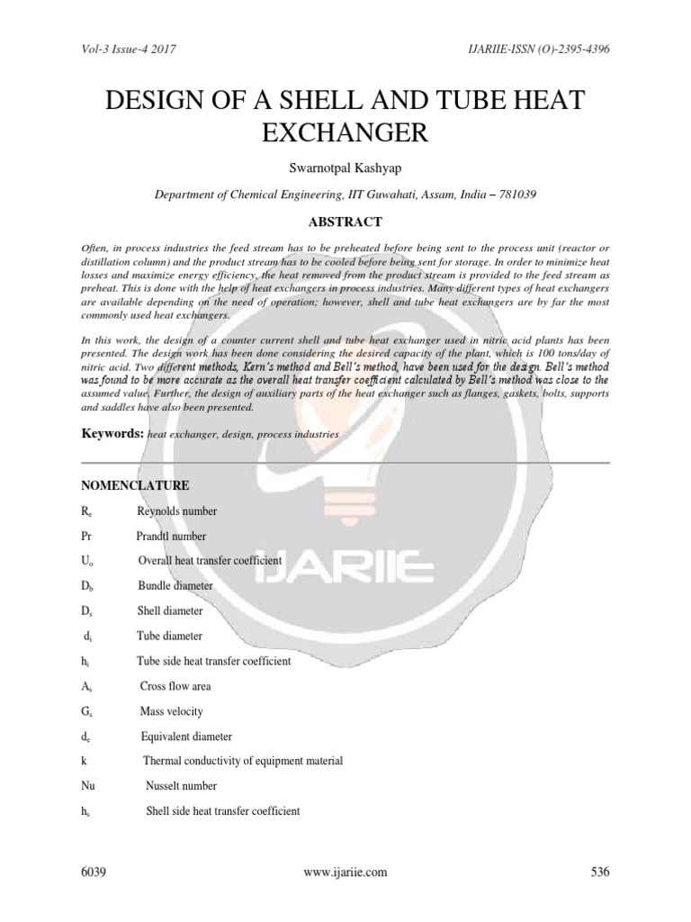 Design of A Shell and Tube Heat Exchanger Ijariie6039 | PDF | Heat ...