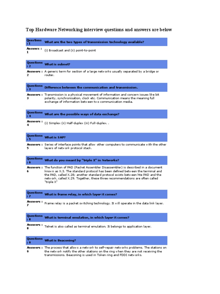 Top Hardware Networking Interview Questions and Answers Are Below PDF
