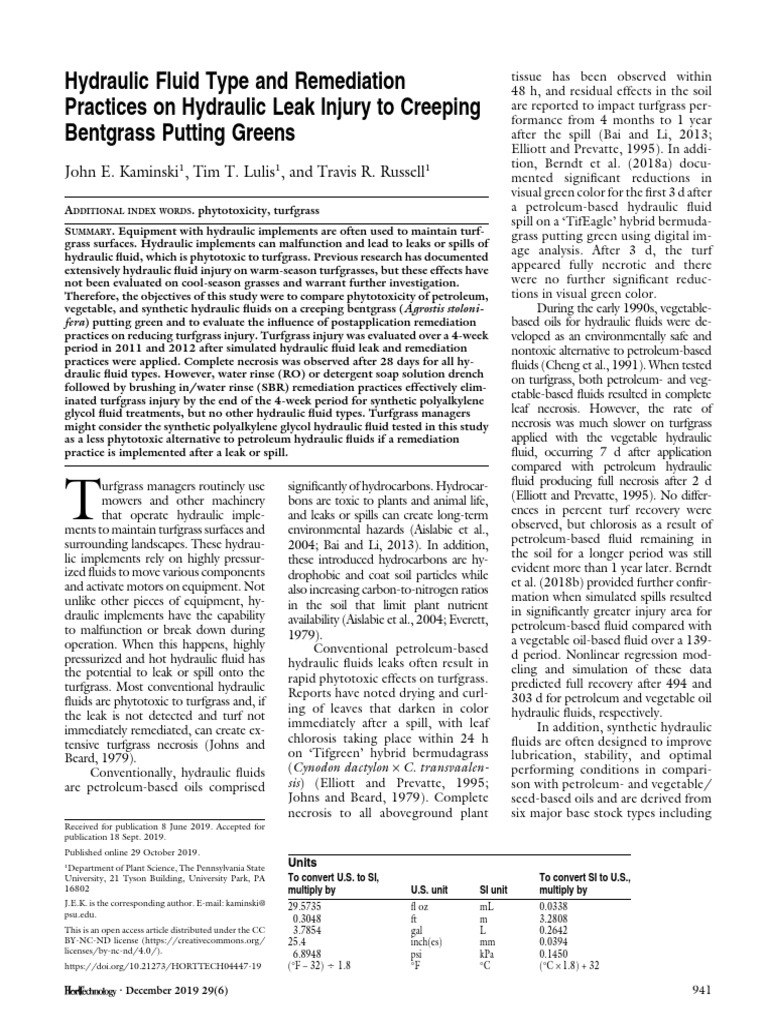 (19437714 HortTechnology) Hydraulic Fluid Type and Remediation Practices On Hydraulic Leak