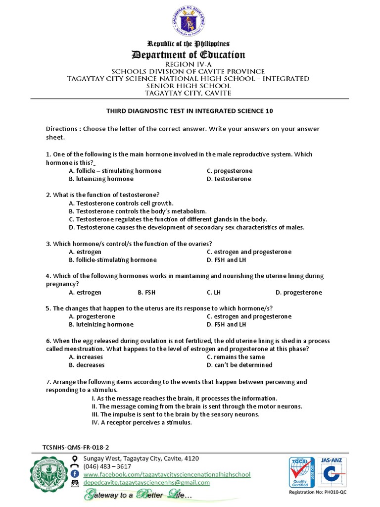 Directions Choose The Letter of The Correct Answer. Write Your Answers