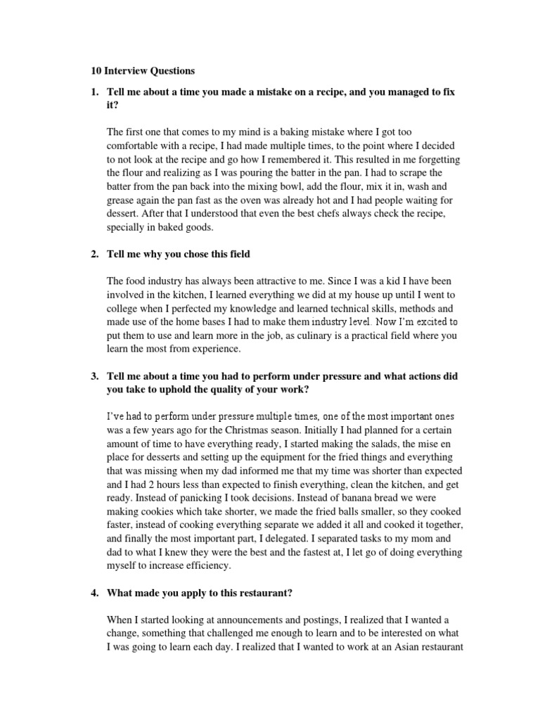 Culinary Interview Insights | PDF | Baking | Recipe