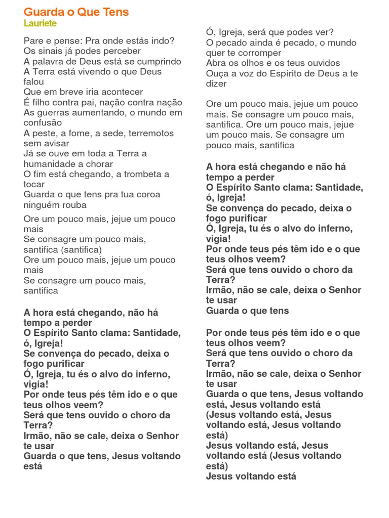 Guarda o Que Tens | Download grátis PDF | Jesus | Espírito Santo (religião)