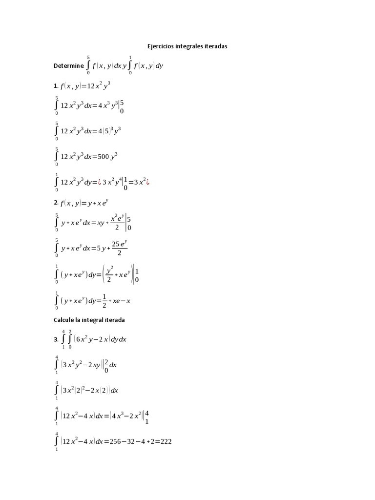 Ejercicios de Integrales Iteradas | PDF