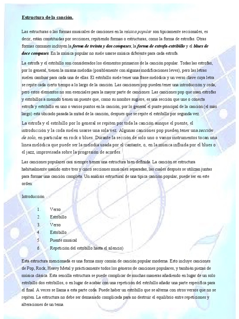 Estructura de la canción Composiciones Musicales