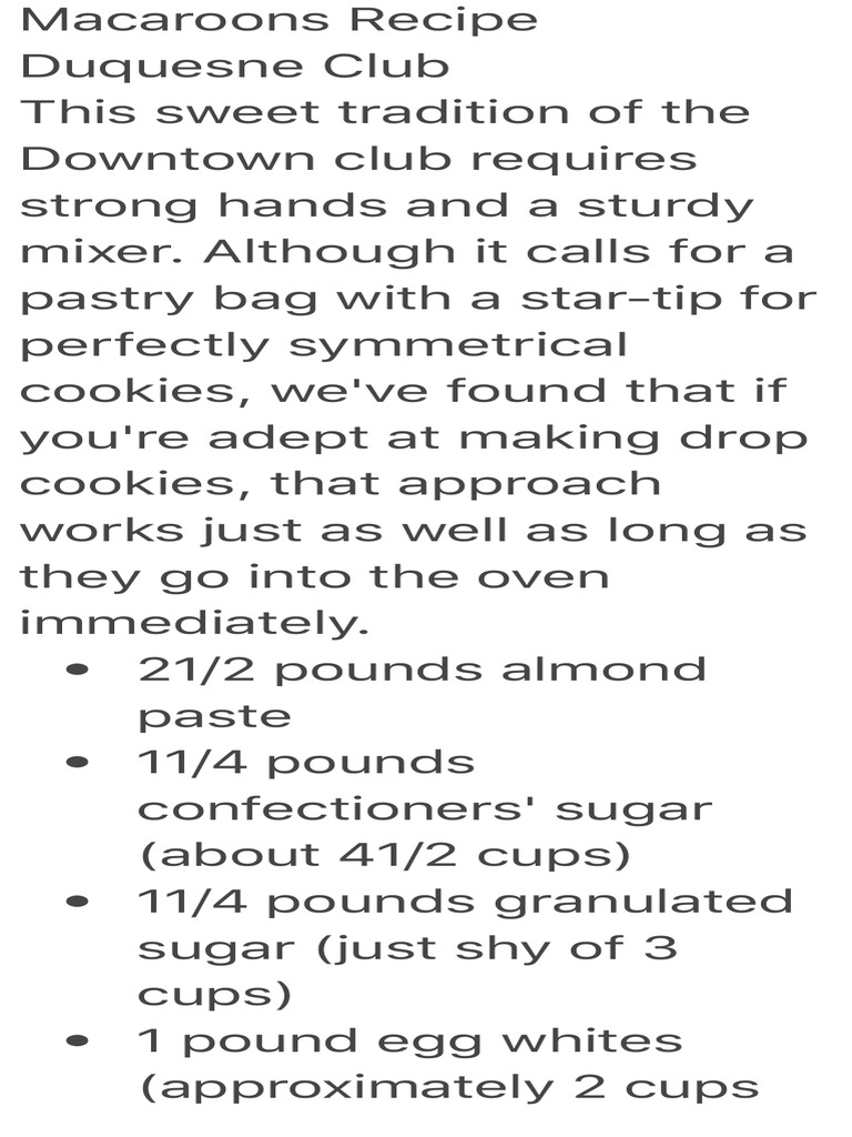 Macaroons Recipe Duquesne Club PDF